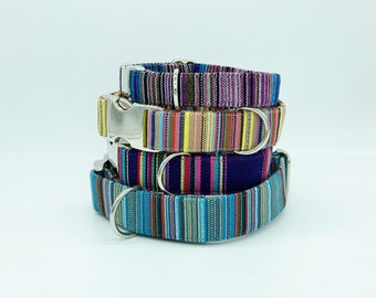 Alu-Schnalle * Farbenfrohes Streifen Hundehalsband Ethno, verstellbar, Klickverschluss