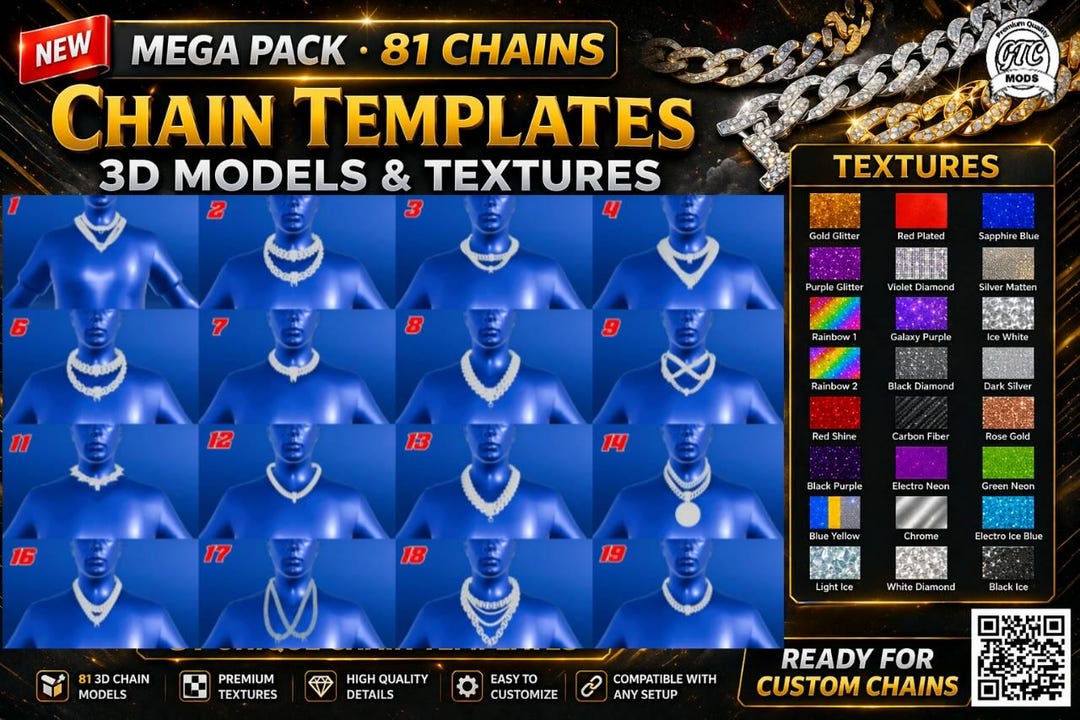 Pro Chain Templete 80+ 3D Custom Chain Templates Mega Pack | 50+ Chain Textures+ Models ...