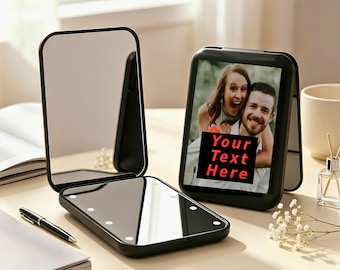Personalized LED Compact Portable Folding Makeup Mirror | Custom Makeup Gift