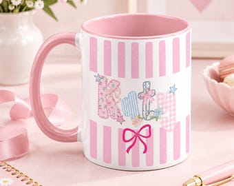 Custom Name Striped Coffee Mug Personalized Gift For Her Birthday, Custom Name Cup Mother's Day Gift New Mom Grandma Aunt Gifts