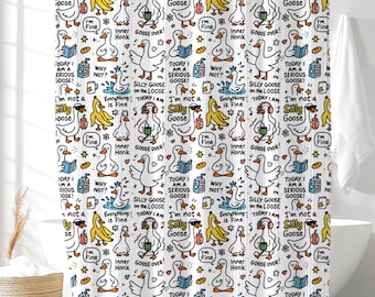 Silly Goose Shower Curtain, Silly Goose Bathroom Decor, Vintage Bright Flower Bath Curtain, Waterproof Fabric 2