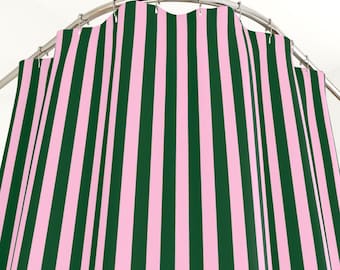Preppy Pink Stripes Shower Curtain, Bathroom Decor, Vintage Bright Bath Curtain, Waterproof Fabric