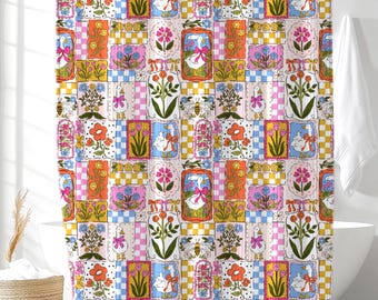 Silly Goose Shower Curtain, Silly Goose Bathroom Decor, Vintage Bright Flower Bath Curtain, Waterproof Fabric