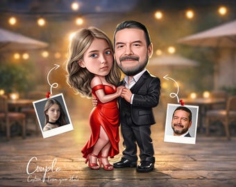 Custom Personalized Couple -Wedding Caricature Portrait from Your Photo – Digital Download File