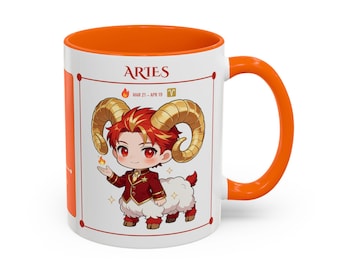 Aries Zodiac Chibi Mug | Kawaii Aries Boy Gift | Anime Astrology Coffee Cup | 11oz Ceramic Mug | Aries Birthday Gift