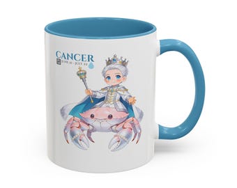 Cancer Mug, Kawaii Zodiac Gift for Him, June July Birthday, Chibi Anime Coffee Mug
