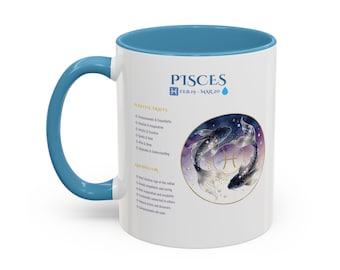 Pisces Zodiac Mug, Birthday Gift for Pisces Man, Merman Coffee Mug, February March Birthday, Kawaii Astrology Gift for Him