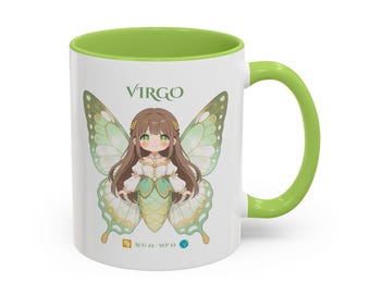 Virgo Mug, Kawaii Zodiac Gift for Her, Aug Sep Birthday, Chibi Anime Coffee Mug