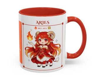 Aries Zodiac Chibi Mug | Kawaii Aries Girl Gift | Anime Astrology Coffee Cup | 11oz Ceramic Mug | Aries Birthday Gift