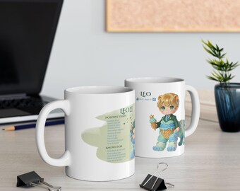 Leo Zodiac Chibi Mug | Kawaii Leo Boy Gift | Anime Astrology Coffee Cup | 11oz Ceramic Mug | Leo Birthday Gift