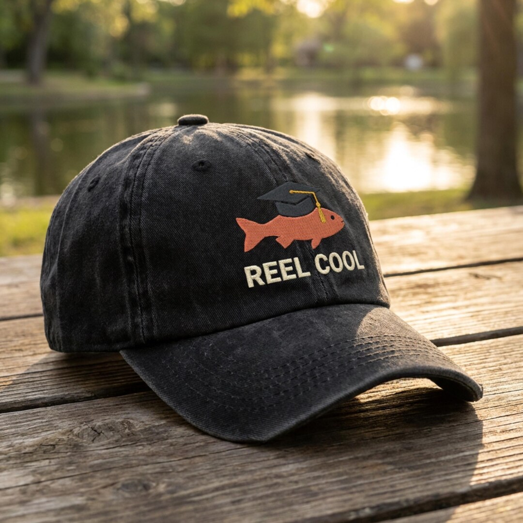 Cap With Fish Washed Cotton Cap With Embroidered Fish and Graduation Cap – Fishing ...