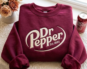 Embroidered Vintage Dr Pepper Sweatshirt: Retro Soda Fan Apparel Crewneck