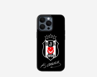Besiktas Handyhülle Schwarz Weiß mit Atatürk Schriftzug und Logo | Kara Kartal 2D Case für iPhone und Samsung Fußball Hülle BJK