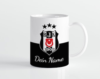 Taza de cerámica del Besiktas con logo, taza para aficionados al fútbol, taza de café del BJK, regalo para aficionados, taza en blanco y negro, merchandising del club turco