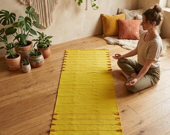 Handwoven Organic Cotton Yoga Mat – Eco friendly Exercise & Meditation Mat, Travel-Friendly 2x6 Ft