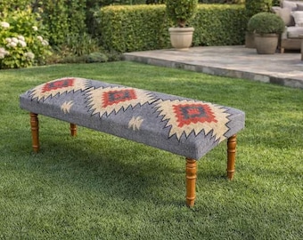 Kilim Bench Handmade Home Décor Entryway Wool Jute Rugs Furniture ottoman Handmade furniture and decor Bench Ottoman Upholstered Bench
