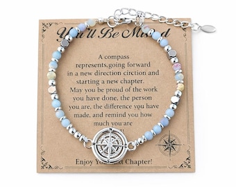 Graduation Compass Bracelet 2026, Inspirational New Chapter Beaded Bracelet, College Graduation Gift for Her,Going Away Gift
