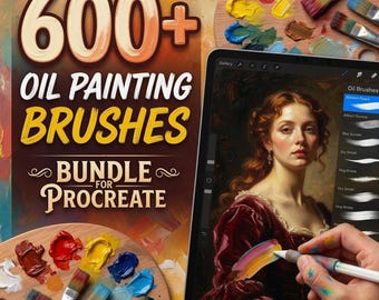 600+ Oil Painting Procreate Brushes | Realistic Impasto, Canvas Texture (Digital Download)