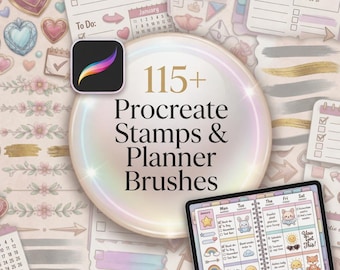 115+ Planner & Calendar Procreate Stamps | Bullet Journal Icons, Productivity Stickers, Schedule, Habit Tracker, Cute Planner