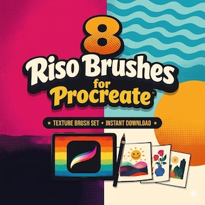 8 pędzli Riso do Procreate | Tekstura półtonowa Vintage Grain (pobranie cyfrowe)