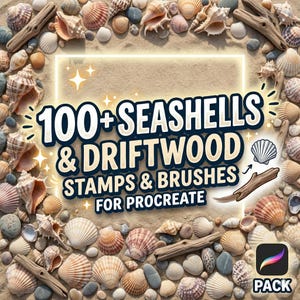 100 Seashells Driftwood Procreate Brushes | Coastal Stamp Pack (Digital Download)