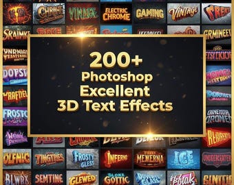 200+ Photoshop Text Effects Bundle | 3D, Neon, Vintage, Chrome Styles (PSD)