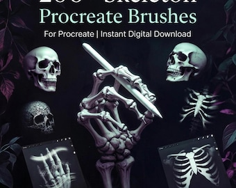 200+ Skeleton Procreate Brushes | Skull Bone Anatomy Illustration Kit (Digital Download)