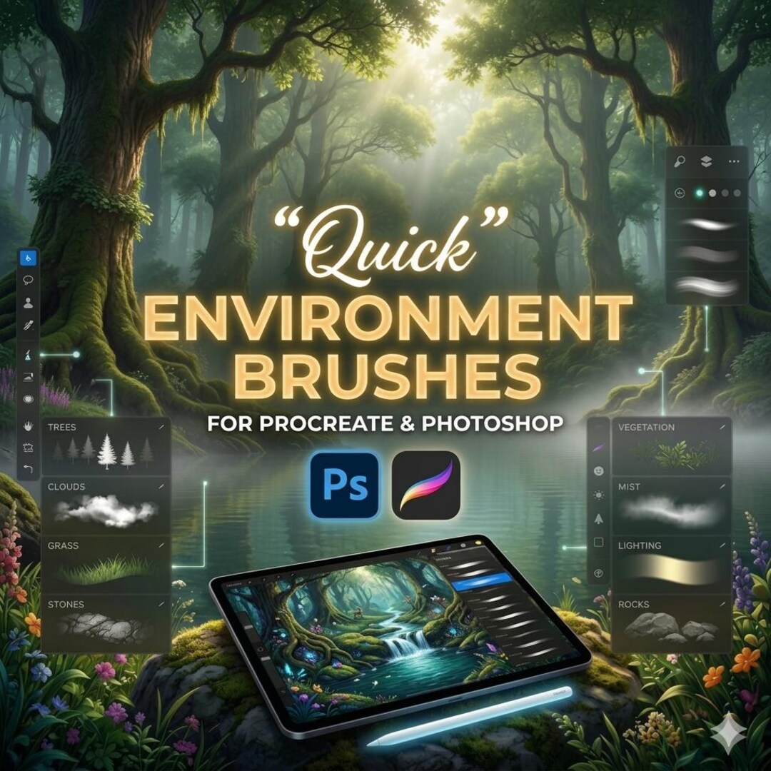 Quick Environment Brushes for Procreate & Photoshop | Nature, Trees ...