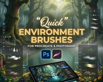 Quick Environment Brushes for Procreate & Photoshop | Nature, Trees, Clouds (instant download)
