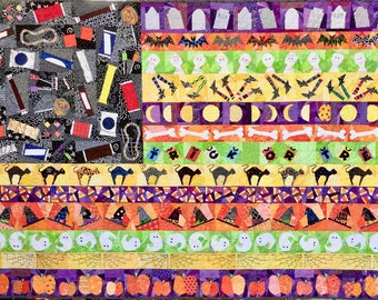 Quilt Pattern -- Paper Pattern for Halloween Flag -- Part 1 & 2: Field of Candy AND The Stripes quilt