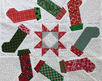 PDF Quilt Block Pattern -- Digital Pattern for Stockings quilt block -- Part #5 of my "Wreath-o-rama" quilt