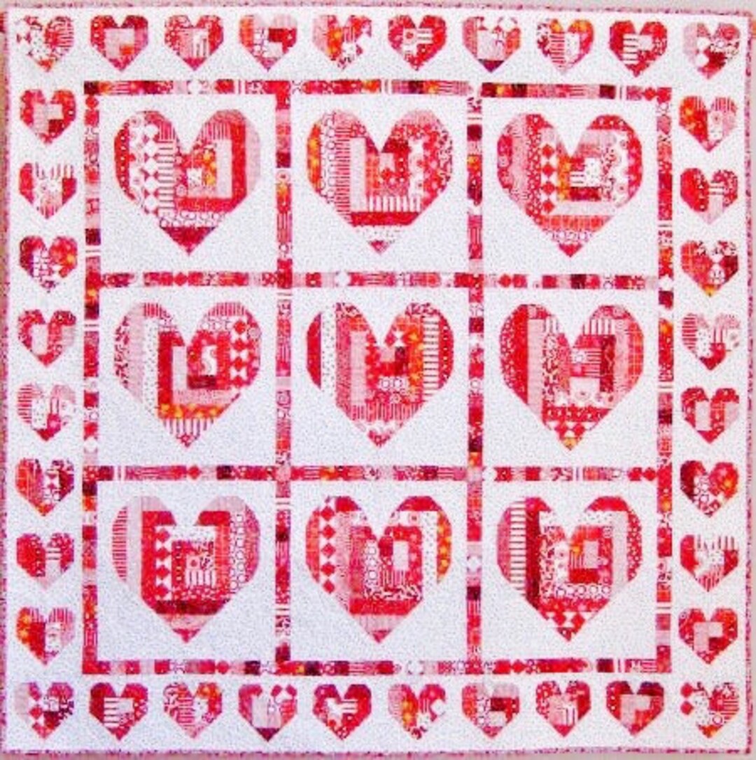 PDF Quilt Pattern -- Digital Pattern for Log Cabin Heart Wall Quilt ...
