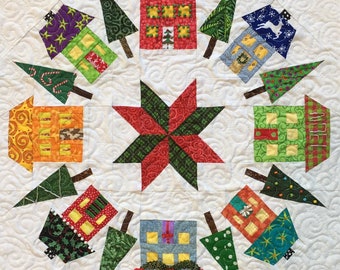 PDF Quilt Block Pattern -- Digital Pattern for Houses quilt block -- Part #2 of my "Wreath-o-rama" quilt