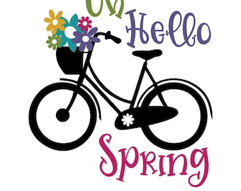 Paquete de archivos SVG de bicicletas "Oh Hello Spring" para decoración floral (descarga digital).