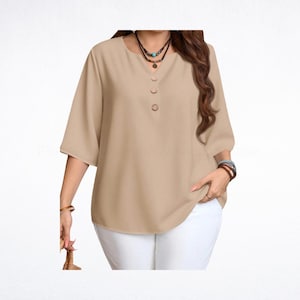 Blouse met V-hals en grote maten: losvallende, effen casual top