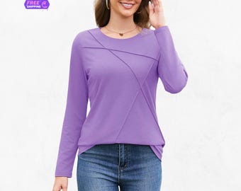 Camisa de manga larga plisada de algodón para mujer: prenda de trabajo ligera y de corte holgado.