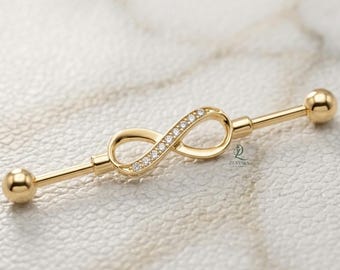 14K Gold Infinity Barbell Piercing with Moissanite Diamond – Industrial Helix Jewelry