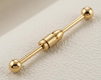 Industriële lange halter met kraal in het midden | 14G 38 mm goud- of sterlingzilveren piercing