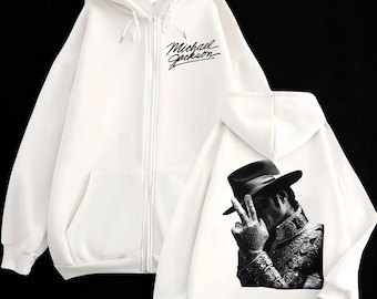 Michael Jackson Zip Up Hoodie Vintage 90s Graphic Jacket Retro Street wear Fleece Goth Rock Unisex Sweatshirt