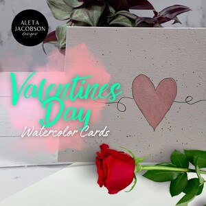Tarjeta de San Valentín original en acuarela / Corazón rosa con salpicaduras metálicas / Arte enmarcable