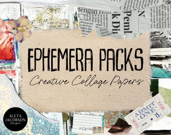 Vintage Ephemera Collage Paper Bundle: Art Scraps, Postage Stamps