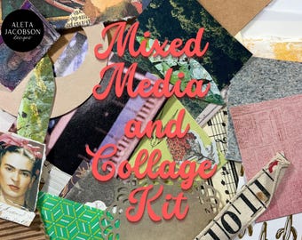 Collage & Mixed Media Art Kit with Ephemera, Watercolor Paper and Greeting Card | Art Journaling, Creative Play Kit