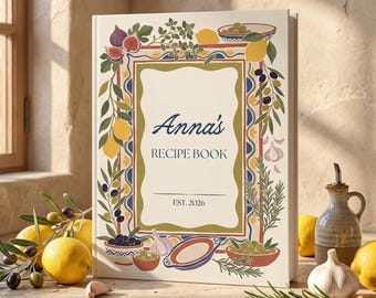 Personalized Recipe Book, Mediterranean Custom Cookbook, Heirloom Kitchen Journal, Housewarming Gifts