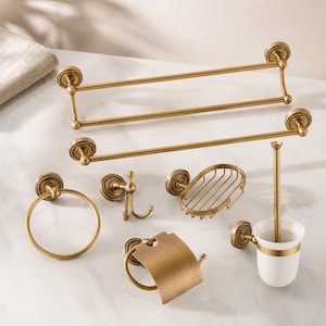 Antikes Messing Badezimmer Zubehör Set, gebürstete Gold Bad Hardware, Handtuchhalter Ring Haken Seifenschale, Vintage Kupfer Badezimmer Set