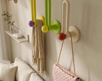 カラフルな壁掛けフックアーチデザイン、かわいい装飾コートフック、ボヘミアンキッズルームフック、レトロなボールノブ玄関フック、バッグスカーフハンガー壁装飾