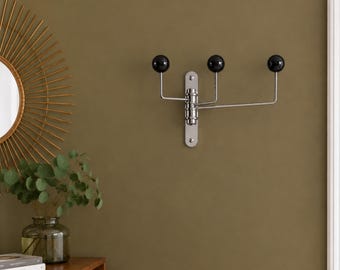 ミッドセンチュリーモダン ウォールフックラック、回転ボールコートフック、玄関用ウォールフック、レトロコートラック、装飾バッグハンガー、廊下用フック