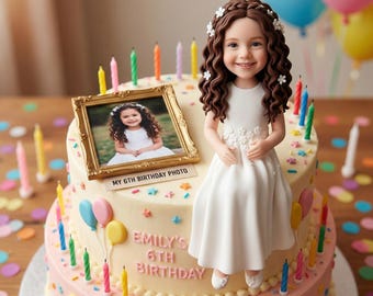 Aangepaste verjaardagstaart topper beeldje gepersonaliseerde meisje taarttopper van foto handgemaakte pop van polymeerklei unieke feestdecoratie cadeau