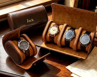 Coffret à montres personnalisé pour homme, étui en cuir végan gravé, porte-montres pour 1, 2 ou 3 emplacements, cadeau pour papa, mari, petit ami, cadeau d'anniversaire