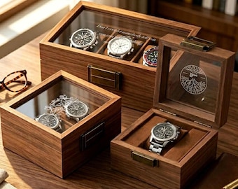 Personalised Wooden Watch Box | Ustom Name Watch Box For 1 2 3 6 10 Watches | Gift For Him Dad Husband Groomsmen, Bespoke Watch Storage Box
