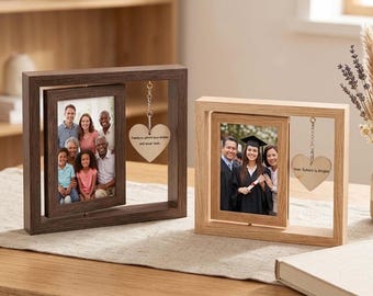 Cadre photo rotatif personnalisé en bois, cadre photo double face 10x15 cm, cadeau d'anniversaire gravé pour un couple, cadeau de mariage, cadeau de remise de diplôme